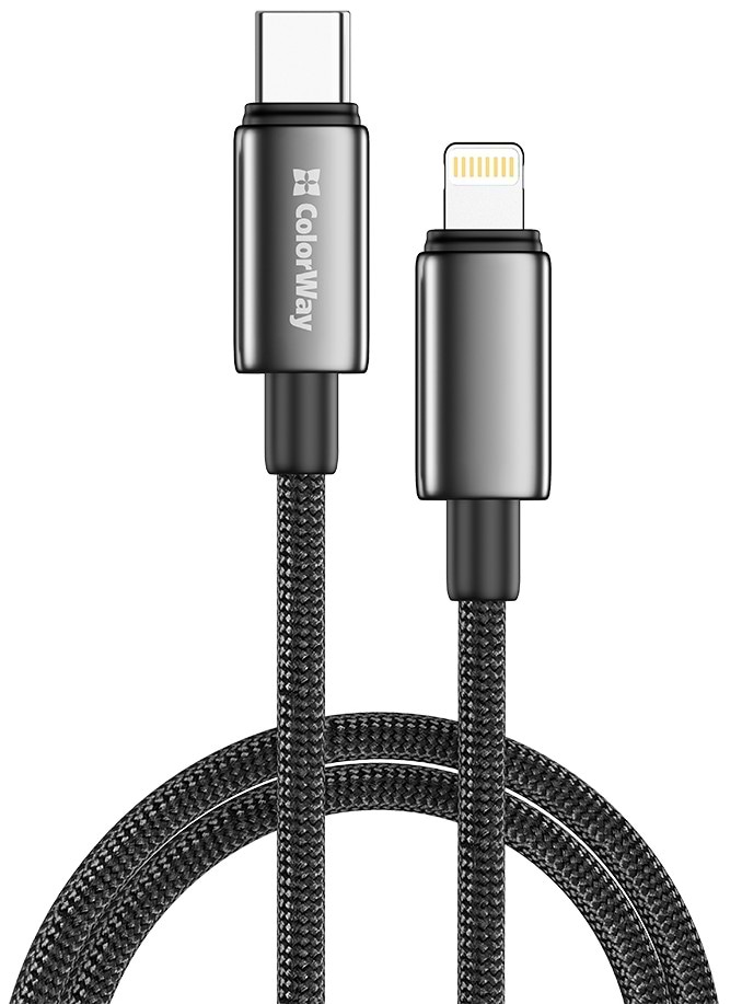 Кабель Colorway Type-C - Apple Lightning (zinc alloy braided) (PD Fast Charging 30W) 2м Black (CW-CBPDCL099-BK)